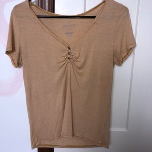 striped yellow fitted v-neck t-shirt